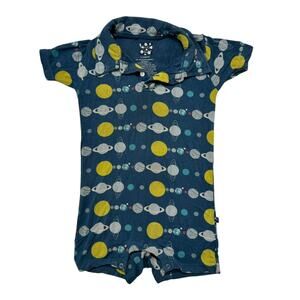 KICKEE PANTS Space Planets Blue Romper Size 12-18 Months Unisex Blue Collared